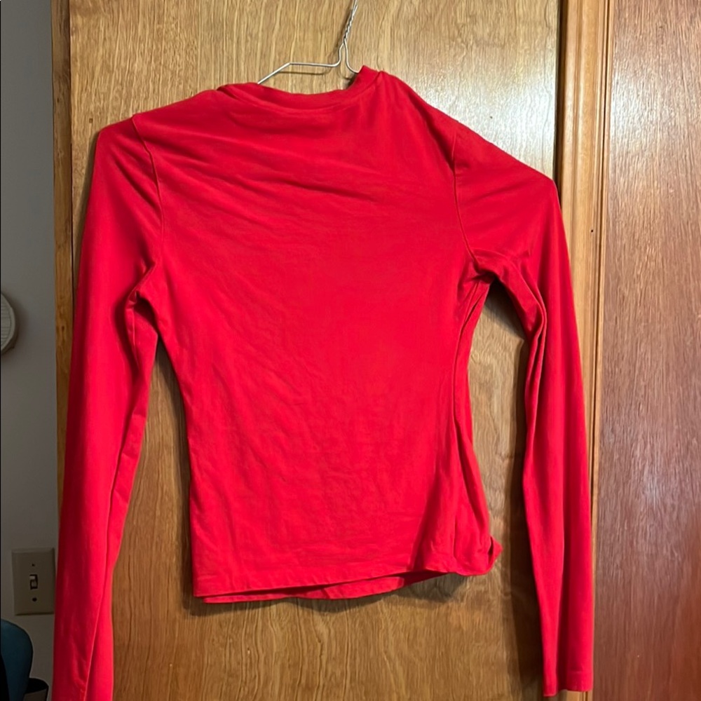 Long Sleeve Crewneck Top in Bright Red